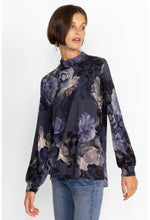 Load image into Gallery viewer, GREY PEONY PUFF SLEEVE MOCK NECK
